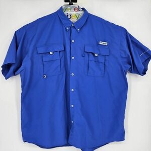 Columbia Shirt Mens XXL Vented Fishing Short Sleeve Omni Shade Button Down Blue
